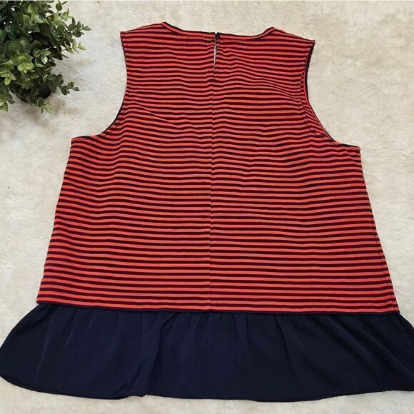 J. Crew Factory Blue and Red Striped Tank Top with Ruffle, Size Large - Picture 5 of 7